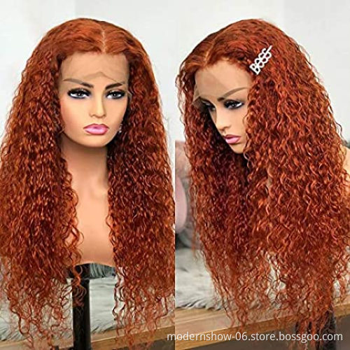 180% 250% water wave 350 Orange Human Hair Wig Ginger Colored Human Hair Wigs  transparent frontal lace for black beauty women